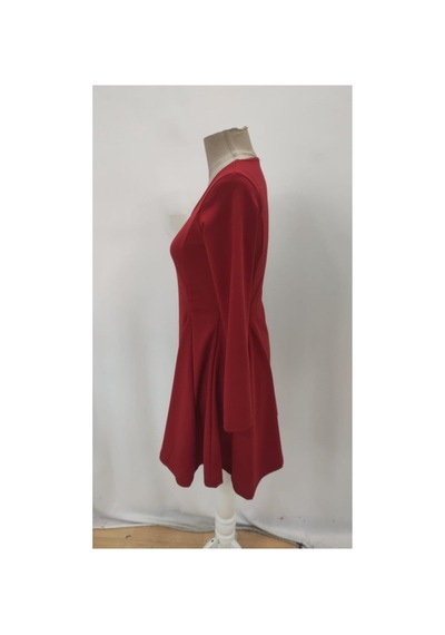 Butik İstanbul Kadın Uzun Kollu Kare Yakalı Mini Ithal Krep Elbise Kırmızı