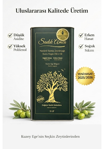 Erken Hasat Soğuk Sıkım Natürel Sızma Zeytinyağı 5 Lt. Özel Tasarım Teneke
