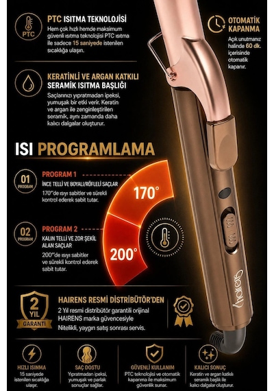 Hairens Hrs-730 Seramik Uzun Saç Maşası 32 Mm