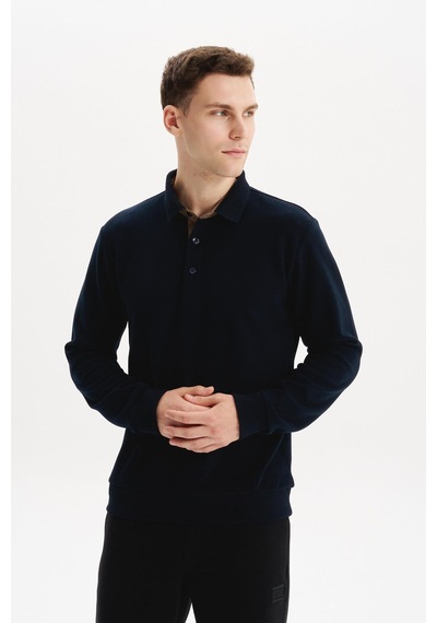 AR-MA Arma Erkek Regular Fit Selanik Kumaş Düğmeli Polo Yaka Sweatshirt Pamuk Polyester Karışımlı K30564699202 Lacivert