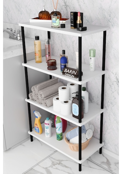 Çevir Kur Kolay Kurulum 4 Katlı Banyo Rafı Metal Gövdeli Çok Amaçlı Organizer Stand Banyo Dolabı Beyaz