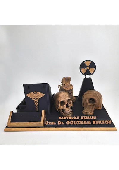 Kişiye Özel Radyoloji Uzmanı Masa İsimliği Ve Kartvizitlik Gold - Siyah
