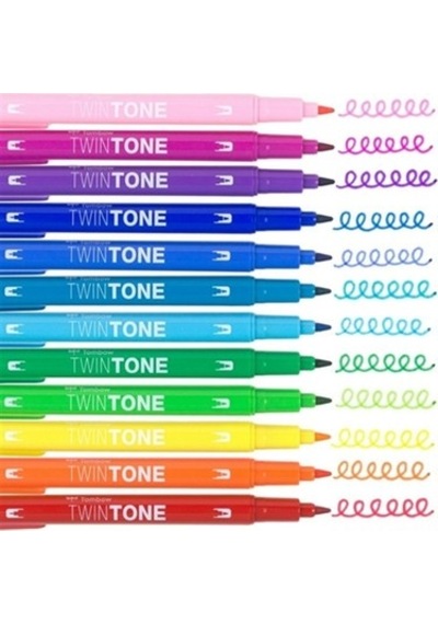 Tombow Rainbow Twintone Çift Uçlu Marker Kalem Seti 12 Li