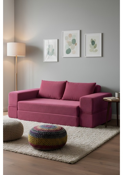 Reflekta Havuzlu Sünger Koltuk Yataklı Açılır 190x220 Rollpack Sünger Koltuk Demonte Pembe