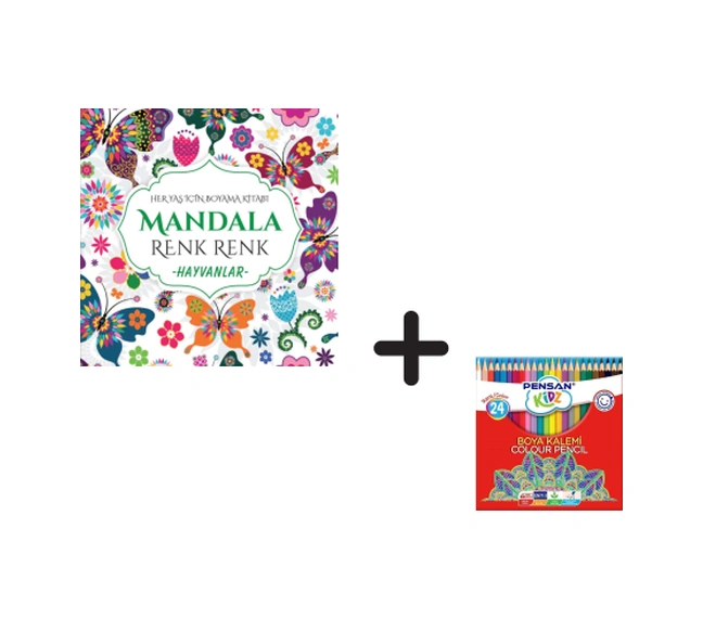 Mandala Renk Renk Hayvanlar Ve Pensan Kidz 24'lü Kuru Boya Kalem Seti