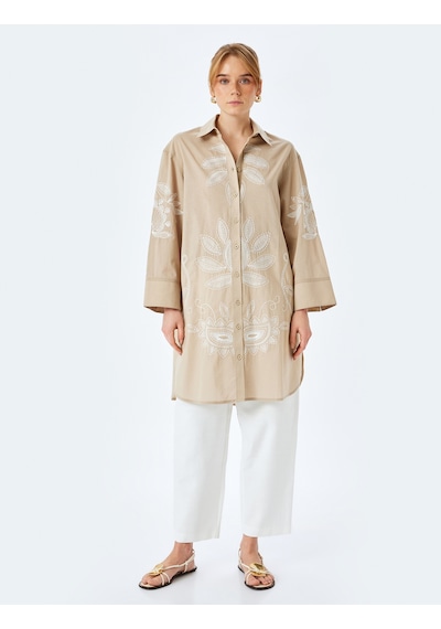Koton Pamuklu Floral İşleme Detaylı Gömlek Yaka Uzun Oversize Tunik Kahverengi Desenli 5sak60009ew Kahverengi Desenli Koton Pamuklu Floral İşleme Detaylı Gömlek Yaka Uzun Oversize Tunik Kahverengi Desenli 5sak60009ew Kahverengi Desenli