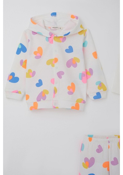 Breeze Kız Bebek Bodyli 3 Lü Takım Renkli Kalp Desenli 4 Ay-1 Yaş, Beyaz Beyaz