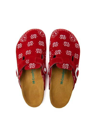 Comfortfusse Folk Capri - Erkek Ortopedik Deri Sabo Terlik Kırmızı Süet Deri