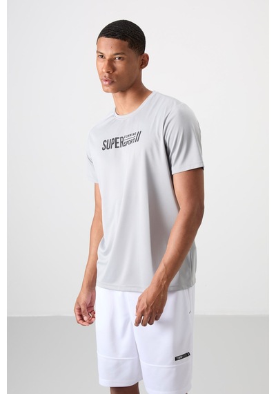 Tommy Life Gri Polyester Nefes Alan Dokulu İnce Esnek Standart Fit Erkek Performans T-shirt - 88385 Gri