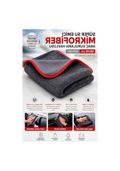 Mikrofiber Araç Kurulama Havlusu 50x70 Cm, Kırmızı-gri Orta Boy Araç Temizleme Bezi Açık Indigo