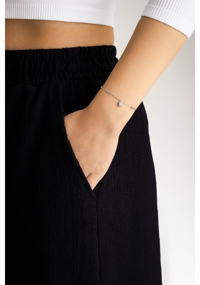 So Chic Dorika Stil 18 Ayar Beyaz Altın Kaplama 18 Cm Gümüş Minimal Bileklik