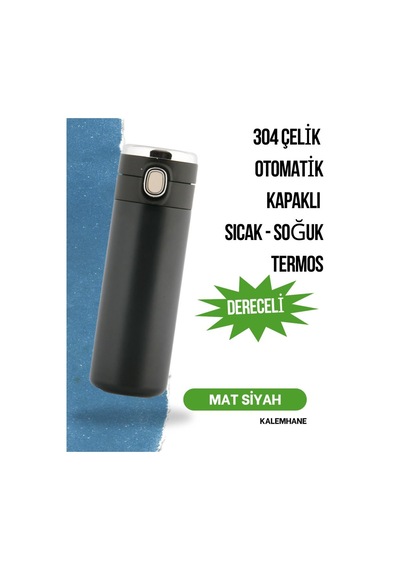 Dijital Göstergeli Otomatik Kapak Termos Kişiye Özel Siyah