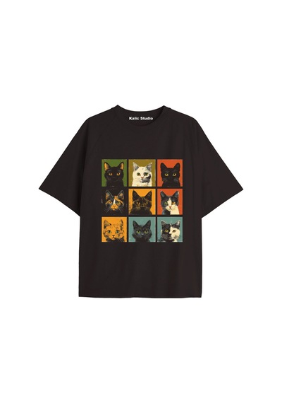 Kalic Studio Y2k Vintage Cats Baskılı Siyah T-shirt Kod 32 Siyah-32