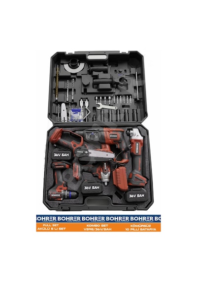 Akülü 3 Bataryalı Ba011239 5 Li Set Taşlama+vidalama+hilti+somun+testere