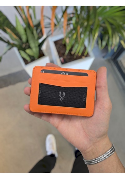 Visso 8600 Hakiki Deri Unisex Kişiye Özel Cüzdan Çanta Turuncu
