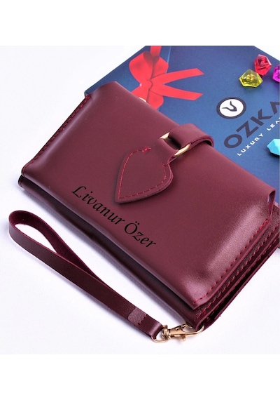 Bordo Maça Model Trend Kadın Cüzdanı - Anahtarlık Hediyeli Bordo