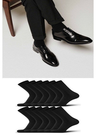 Ozzy Socks 12 Çift Siyah Viskon Dikişsiz Erkek Soket Çorap Siyah