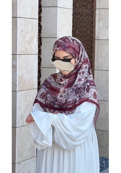 Qalortex Scarf Pamuklu Piraye Desen Eşarp - Mürdüm