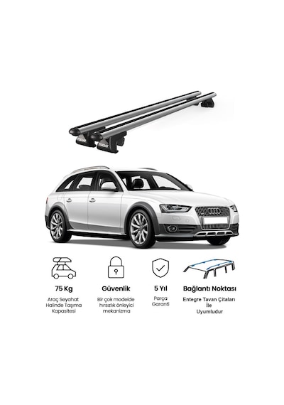 Venüs Audi A4 Allroad 2009-2016 Uyumlu Gri Ara Atkı Port Bagaj Tavan Barı