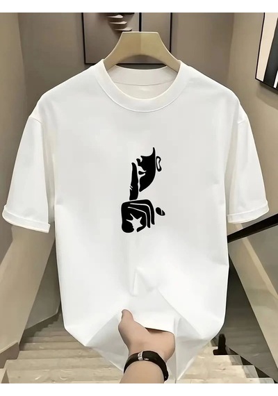 Kadın T-shirt Bisiklet Yaka Kısa Kol Baskılı Tişört - Beyaz