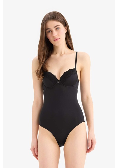 DeFacto Yarım Dolgulu Dantel Detaylı Bodysuit-Fall in Love D8168AX25SPBK81