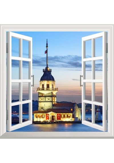 Pencere Poster Duvar Kağıdı Kız Kulesi Akşam Yapışkanlı Sticker N11.1743