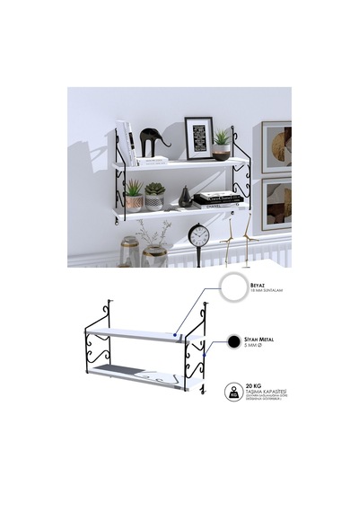 Decormet Seramoni Raf Seti 2 Raflı 200 720 Beyaz Beyaz