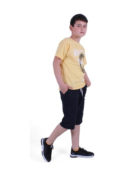 Fyk Kids Vintage Custom Yazı Baskılı Erkek Çocuk Yazlık Takım Sarı