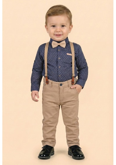 Mnk Baby & Kids Erkek Bebek Askı Papyon Gömlek Pantolon Takım M00785 Lacivert