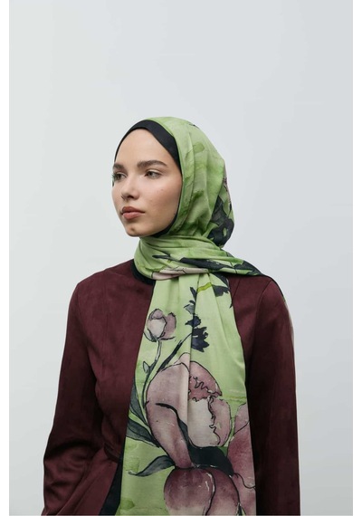Moda Kaşmir Nileya Desen Pamuk Şal Siyah-yeşil