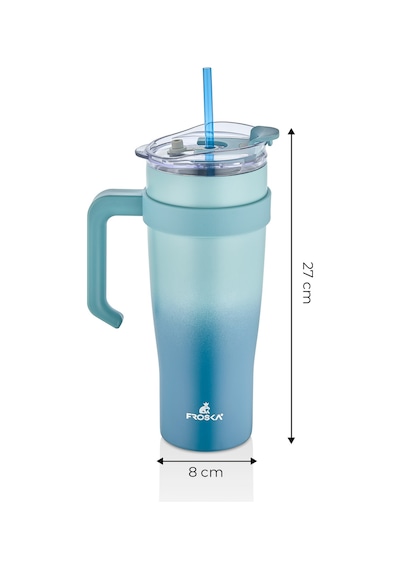 İçi 304 Kalite Paslanmaz Çelik 1000 Ml Pipetli Termos Çift Katmanlı Renk Geçişli , Sızdırmaz Bardak Mavi