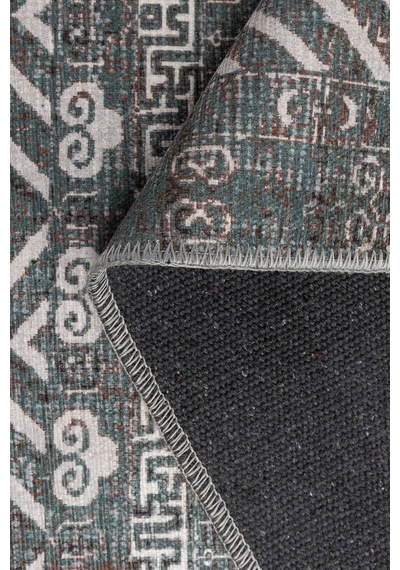 Artloop Folk Gri Yeşil Vintage Etnik Geometrik Desenli Dokuma Tabanlı Şönil Halı Al 622 Gri - Yeşil