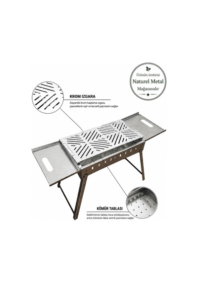 Katlanabilir Galvaniz Metal Sehpalı Mangal 50 30cm Diğer
