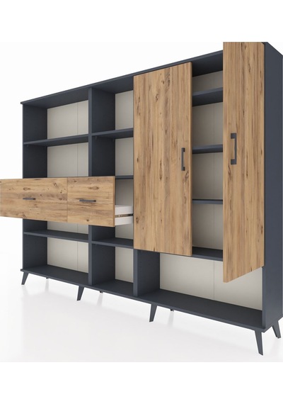 Arges Dolap 10 Raflı 2 Çekmeceli 2 Kapaklı 220x30x163 Antrasit-ça Antrasit-çam