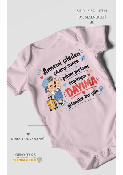 Morivokids Anneye Ve Dayıya Özel Kısa Kollu Bebek Body %100 Pamuk Zbn153-kk Bebe Pembe