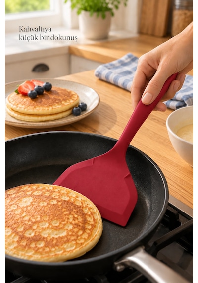 Tilbe Home 4lü Silikon Mutfak Servis Seti Kaşık Spatula Maşa Yemek Pişirme Karıştırma Hazırlık Gereç