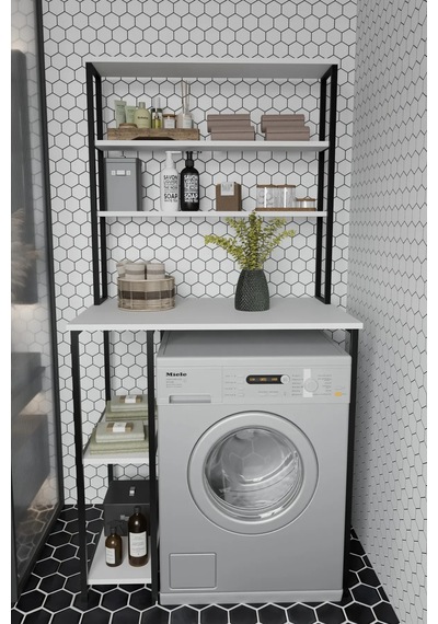 Saroz Çamaşır Makina Üstü Raf Banyo Dolabı Rafı Deterjan Rafı Beyaz Beyaz