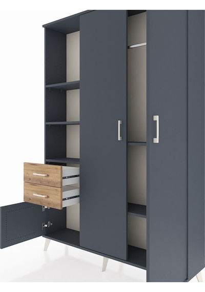 Arges Dolap 5 Raflı 2 Çekmeceli Tek Askılı 132x30x195 Antrasit-antrasit/çam Antrasıt/atlas Çam Arges Dolap 5 Raflı 2 Çekmeceli Tek Askılı 132x30x195 Antrasit-antrasit/çam Antrasıt/atlas Çam