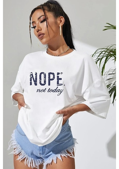 Unisex Not Today Baskılı T-shirt Beyaz