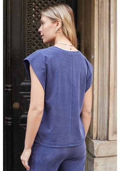 Jument Kadın Modal İpeksi Likralı Kumaş Geniş Sıfır Yaka Düşük Omuzlu T-shirt Bluz-indigo İndigo Jument Kadın Modal İpeksi Likralı Kumaş Geniş Sıfır Yaka Düşük Omuzlu T-shirt Bluz-indigo İndigo