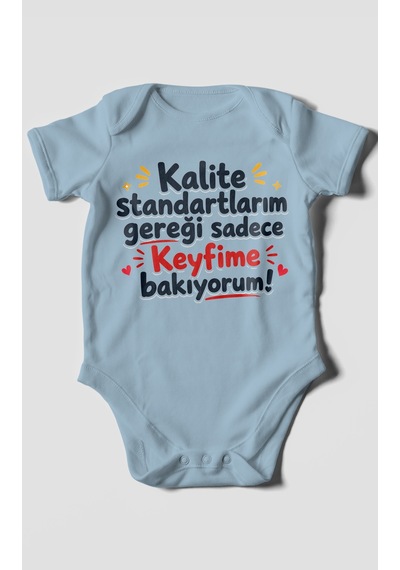 Morivokids Kalite Standartlarım Mesajlı Kısa Kollu Bebek Body %100 Pamuk Bebe Mavisi