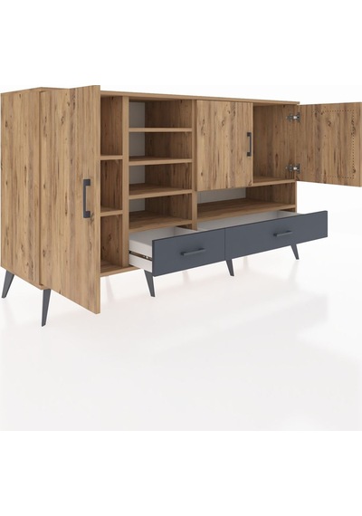 Kronos Konsol 8 Raflı 2 Çekmeceli 3 Kapaklı 176x59x99 Çam-çam/ant Çam-çam/antrasit