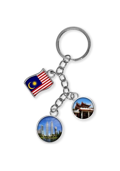 Malezya Üçlü Epoksi Metal Çift Taraflı Damla Anahtarlık Malaysia Gümüş