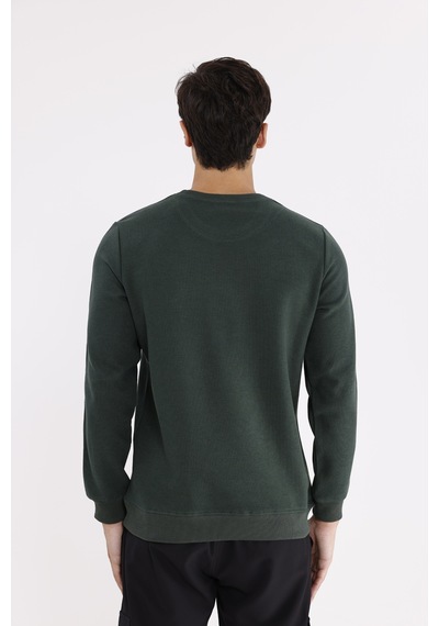 Rowinger Selanik Doku Yumuşak Tutuşlu Rahat Kalıp Yuvarlak Yaka Esnek Manşetli Sweatshirt Darkgreen