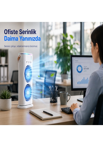 Çift Fanlı Nemlendirmeli Masaüstü Vantilatör Usb Şarjlı 3 Kademeli Hız Ayarlı 360 Dönebilen Fanlı Taşınabilir Hava Serinletici