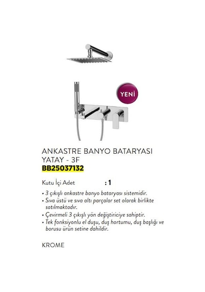 Bien Water Flowbox Ankastre Banyo Bataryası 3F Krome Full Set