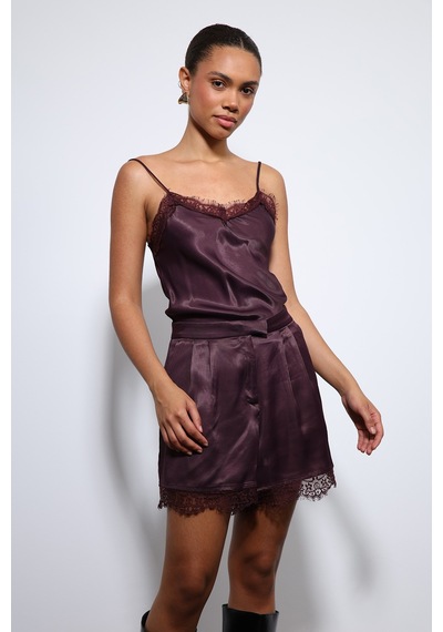 Antioch Dantel Detaylı Saten Top Bordo