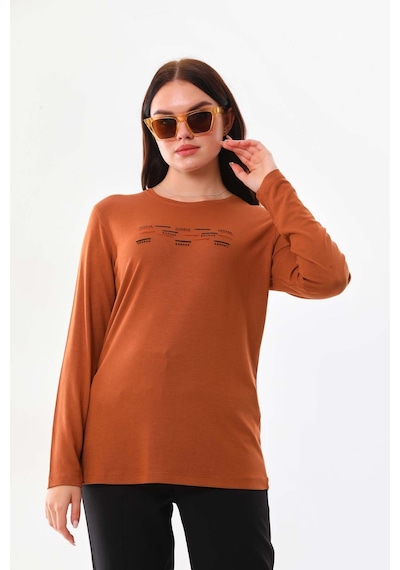 Sistas Kadın Taş Süsleme Detaylı Uzun Kol Bluz 23567 Camel