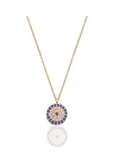 Gümüş Rose Zirkon Taşlı Nazar Kolye Ve Küpe Gümüş Ikili Set