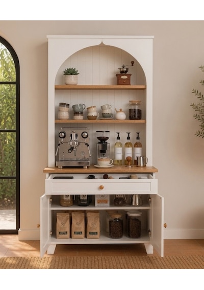 Damla Kahve Köşesi Coffee Bar Dolabı Çekmeceli Raflı Mutfak Servis Dolabı Beyaz Damla Kahve Köşesi Coffee Bar Dolabı Çekmeceli Raflı Mutfak Servis Dolabı Beyaz